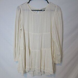 American Eagle Blouse Peasant Cream White Flowy Sheer Long Line Peplum Womens XS